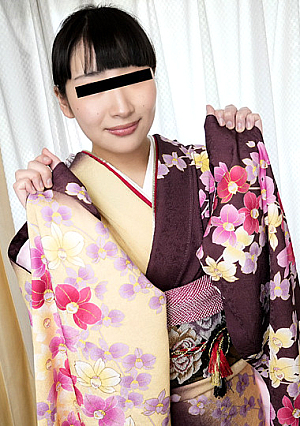 A girl with soft big breasts in a kimono