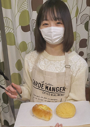 A poster girl of a bakery raw after eating delicious bread
