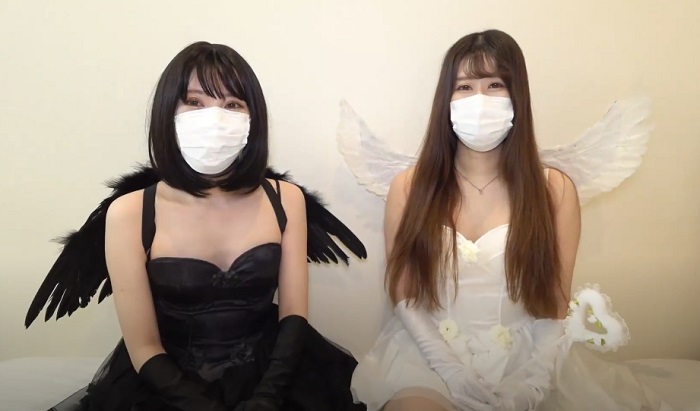 [Uncensored] A female college student who just entered the university has harem sex with two cute girls who look like angels. The way angels play with big dicks is the best